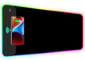 Lauspuck RGB Gaming Mouse Pad with Wireless Charging, Large LED Mouse Pad with 10 Light Modes, Extended Keyboard Pad Non-Slip Rubber Base,Waterproof Desk Pad for Home Office, Black