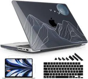 Lepeoac for MacBook Pro 14 Inch 2024 2023 2022 2021 Release M4 A3112 A3401 A3185 M3 A2918 A2992 M2 A2779 M1 A2442 Pro/Max Chip, Plastic Hard Shell Case with Keyboard Cover, Abstract Mountain