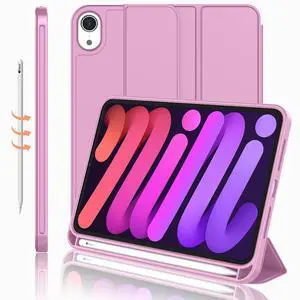 iMieet iPad Mini 7 Case 2024 (A17 Pro), iPad Mini 6 Case (8.3-Inch,2021 Model), iPad Mini 7th/6th Generation Case with Pencil Holder, Trifold Stand Smart Case with Soft TPU Back,Pastel Violet