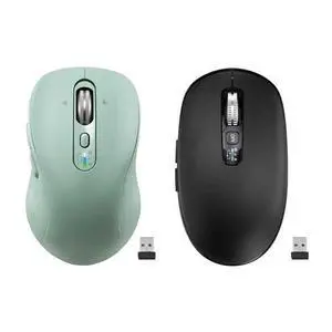 INFINMIND Wireless Bluetooth Green Mouse Rechargeable+Wireless Bluetooth Black Mouse with 2 Batteries,Multi Device Ergo Computer Mouses,4-Way Super Scrolling,+- 3200 DPI,10 Buttons,Plug&Play,Quiet