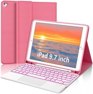 for iPad Keyboard case 9.7 inch, iPad 6th Gen (2018), iPad 5th Gen (2017), iPad Air 2 (2014), Multi-Touch Trackpad, Detachable Backlit Folio Keyboard Slim Cover with Pencil Holder,Red