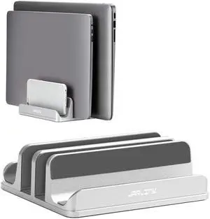 JARLINK 4-in-1 Adjustable Vertical Laptop Stand Holder, Aluminum Dual Slots Laptop Rack for Desk, Space-Saving Organizer for All MacBook, Surface, Chromebook, and Gaming Laptops (Silver)