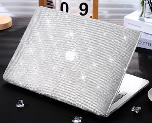 KEROM Glitter Case for MacBook Air 13 inch 2025-2022 M4 M3 M2 A3240 A3113 A2681, Luxury Bedazzled Shiny Bling Sparkle Textured PU Leather Hard Shell & Keyboard Cover for Mac Air 13.6 inch Case, Silver