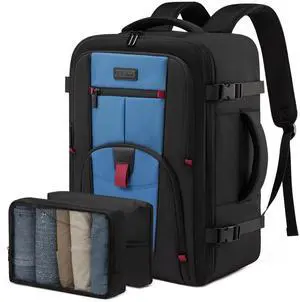 LOVEVOOK Travel Laptop Backpack for Men, 35L Large Carry On Backpack Personal Item Size, Airline Approved Waterproof Bookbag with 2 Packing Cubes Fits 15.6" Laptop, Black&Blue