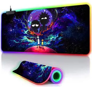 Large RGB Gaming Mouse Pad Anime Night Sky Space Stars Desk Pad,Mousepad Non-Slip Rubber Base with 12 Lighting Modes,Desk Accessories,Office Decor,Computer Keyboard Mat Soft Mouse Mat 31.5X15.7 inches