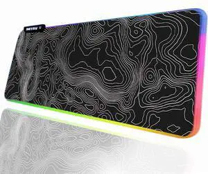 JMIYAV Topographic Gaming Mouse Pad RGB Mousepad Non-Slip Rubber Base Extra Large Cool XL XXL Computer Desk Pad Gaming Accessories LED Light Up Extended Big Mouse Pad for Gamer Black (31.5x12In)