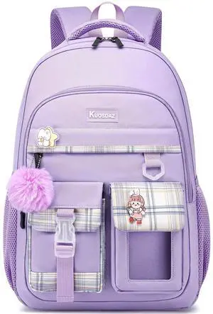 Kuosdaz Backpack for Girls, Cute Backpacks for School, Kawaii Laptop School Bookbag, Fashion Students Kids Elementary Backpack Fit 15.6 Inch Laptop, Purple