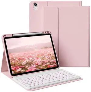 kenke Keyboard Case for iPad Air 11 Inch (M3) 2025 / (M2) 2024, iPad Air 5th/4th Generation 10.9 Inch 2022/2020, Stand Cover with Pencil Holder 7 Color Backlit Detachable Wireless Keyboard, Light Pink