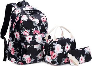 Joyfulife Backpack for Girls, Teen Backpacks Lightweight Kids Bookbags School Backpack with Lunch Box Pencil Case Travel Laptop Backpack Casual Daypacks Floral (Black)