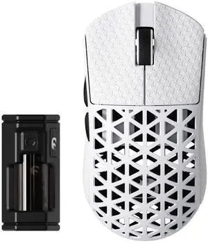MAMBASNAKE M5 Ultra Wireless Gaming Mouse,39g Carbon Fiber,42K DPI PAW3950 Sensor,8000Hz Polling Rate,Tri-Mode 2.4GHz/BT/Wired Computer Mice,Web Driver Support,for Win/Mac/FPS/MOBA/Esports-White Pro
