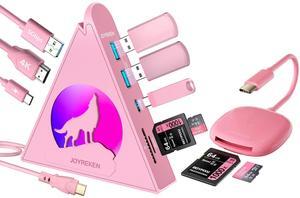 Pink Accessories Bundle, 1.6ft 8-in-1 USB-C Hub & 8cm 2-in-1 SD Card Reader - Type C Hub with USB 3.0, 4K HDMI, PD 100W, SD&TF, for MacBook Air/Pro, Surface, Chromebook, HP, S24