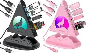 Pink&Black USB C Hub Multiport Adapter, 8-in-1 Wolf USBC Hub with 4K 30Hz HDMI, 100W Power Delivery, 5Gbps 3 USB-A Data Ports, USB-C3.0, SD/TF Card Reader, RGB Docking for MacBook Pro, Mac Mini, Dell