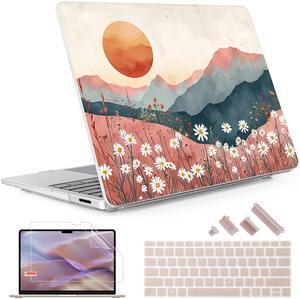 May Chen Case ONLY Compatible for 2024+ 13.8" Microsoft Surface Laptop 7 Windows PC with ARM CPU and AI-Powered Copilot+, Plastic Hard Shell Case with Keyboard Cover, Mountains Daisies