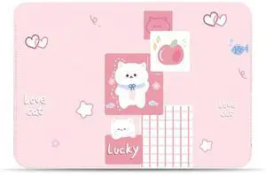 LALAPOPO Cute Love Cat Laptop Sleeve Bag 13.3-14 Inch, Pink Faux Leather Cover Case for Women Girls, Compatible with MacBook Air 13/MacBook Pro 13, 13inch 13.3-14 Inch