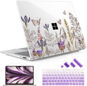 May Chen Case ONLY Compatible for 2024+ 13.8" Microsoft Surface Laptop 7 Windows PC with ARM CPU and AI-Powered Copilot+, Plastic Hard Shell Case with Keyboard Cover, Flower Plants