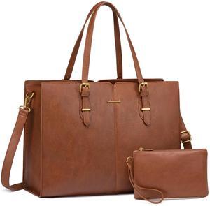 LOVEVOOK Laptop Bag for Women,Vintage Tote Bag for Work,Waterproof Handbags Shoulder Bag,Leather Office Computer Bag