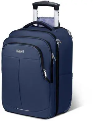 Lekespring Rolling Backpack for Adults,17 Inch Waterproof Carry-on Backpack with Wheels, Wheeled Backpack Carry-on Luggage, Travel Backpack for Men Women, Trolley Laptop Backpack, Navy Blue Medium