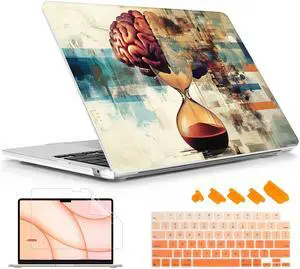 Lepeoac Case for MacBook Air 15 Inch 2025 2024 2023 Release M4 A3241 M3 A3114 M2 A2941, Hard Shell with Screen Protector & Keyboard Cover, Compatible with Touch ID, Brain & Hourglass