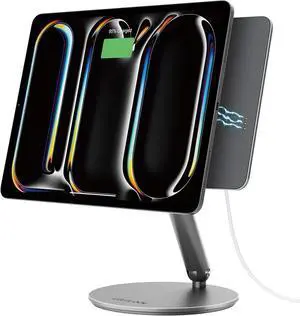 [Upgrade] LULULOOK Magnetic Wireless Charging Stand for iPad Pro 11'' M4 (2024) Only, Aluminum Alloy iPad Stand for Desk with 360deg Rotating Base, Foldable Tablet iPad Holder with 1M USB C Cable