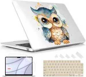 Lepeoac for MacBook Air 13.6 inch Case M4 M3 M2 2025 2024-2022 Release Model A3240 A3113 A2681, Sturdy Plastic Hard Shell Case for MacBook Air M2 13 inch with Touch ID, Cute owl