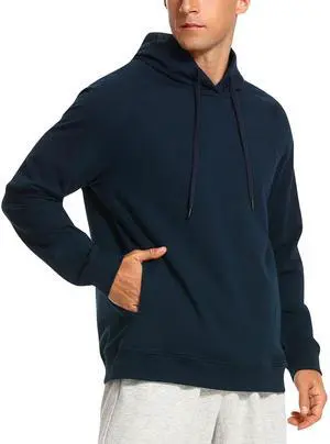 CRZ YOGA Hoodies for Men French Terry Hooded Sweatshirts Workout Athletic Casual Pullover Tops with Pocket True Navy X-Large