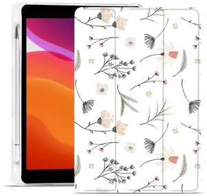 MAYCARI Floral Flowers Dandelion Design Case for iPad 10.2 inch 2021/2020/2019 with Pencil Holder, Artistic iPad 9th/8th/7th Generation Soft TPU Protective Case, Auto Sleep/Wake Cover Slim Shell