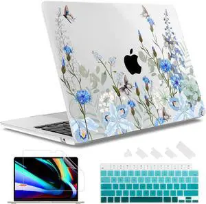 May Chen Compatible with M4 MacBook Air 15 inch Case 2025 2024 2023 A3241 A3114 M3 A2941 M2 with Liquid Retina Display & Touch ID, Plastic Hard Shell with Keyboard Cover - Blue Flowers