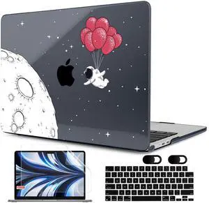 MEEgoodo Case for M4/M3/M2 MacBook Air 13.6 inch Case 2025 2024 2022, Fit Model A3240/A3113/A2681, Laptop Hard Shell with Keyboard Cover Compatible with MacBook Air 13 inch, Spaceman Fly With Balloons