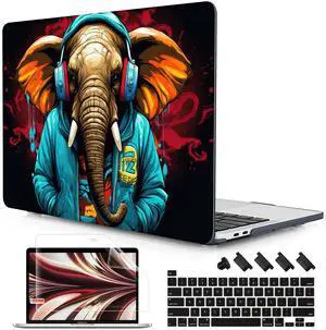 Lepeoac Case for MacBook Pro 13 inch with/Without Touch Bar (2016-2022, M2 A2338 M1 A2289 A2251 A2159 A1989 A1706 A1708), Hard Shell + Keyboard Cover + Dust Plug, Elephant Hoodie