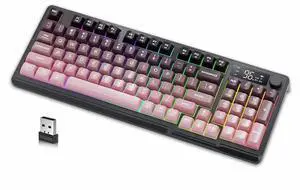 LexonElec M96 Wireless Keyboard, Low Profile Quiet Typing Membrane Gaming Keyboard with Smart Display & Knob, RGB Backlit, USB C Rechargeable, 94 Keys PBT Keycap for Windows PC, Mac, Linux-BlackBerry