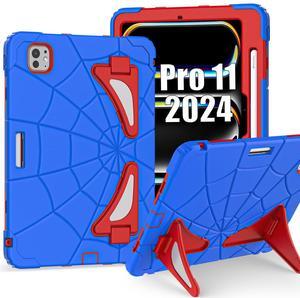 Kezigud Shockproof Case for iPad Pro 11 inch M4 2024,iPad Pro 11 5th Gen Cute Heavy Duty Rugged Silicone +PC Cover with Pencil Holder& Stand for Kids Boys Apple iPad Pro M4 11'' (Blue+Red)