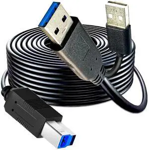 YOTETION Long USB3.0 Printer B Cable 60FT, USB-A Male to USB-B 3.0 Male Upstream Cord Compatible with Docking Station, External Hard Drivers, Scanner, Printer with Hp, Canon, Brother and More