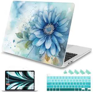 Mektron Designed Case for MacBook Pro 16 Inch A2141 Cover 2019 Release 16" with Liquid Retina Display/Touch ID, Plastic Hard Shell with Keyboard Skin & Screen Protector, Watercolor Blue Flower