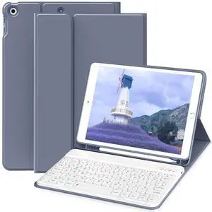 KVTVOU Keyboard for iPad 9th/8th/7th Generation (2021/2020/2019), Folio Detachable Wireless Bluetooth Keyboard, Flip Stand Case with Pencil Holder & Auto Wake/Sleep for iPad 10.2 Inch, Purple