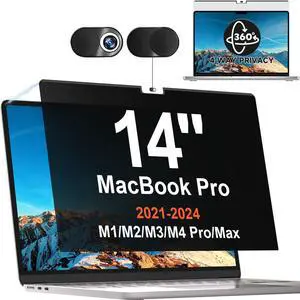 360deg Magnetic Privacy Screen for MacBook Pro 14 Inch (2021-2024, M1, M2, M3, M4, Pro, Max), Removable Anti Glare Blue Light Filter, 4 Way Anti Spy Black Protector for Mac Pro 14In Laptop Computer