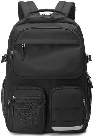 Lohol Water Resistant Backpack with Multifunctional Pockets for Teens, Durable Bookbag fits 15.6 inch Laptop for School Travel College, 25L (Black)