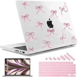May Chen for MacBook Pro 14 inch M3 M2 M1 Chip (Models: A3401 A3185 A2918 A2995 A2779 A2442) 2021 2022 2023 2024 Release, Bow Print Hard Shell Case wtih Keyboard Cover, Clear Glitter