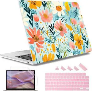 May Chen Compatible with M4 MacBook Air 15 inch Case 2025 2024 2023 A3241 A3114 M3 A2941 M2 with Liquid Retina Display & Touch ID, Plastic Hard Shell with Keyboard Cover - Abstract Floral