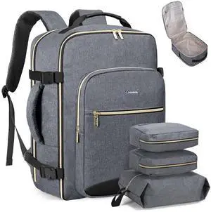 LOVEVOOK Carry on Backpack, 50L Travel Backpack Flight Approved, Waterproof Large 18inch Laptop Backpack Luggage Daypack Business Weekender Overnight with 3 Packing Cubes, Gray-Black