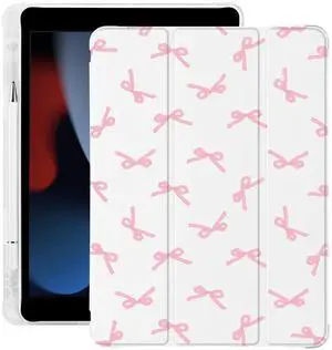 Cute Kawaii Pink Bow for iPad 10th Generation Case 10.9 Inch 2022 with Pencil Holder, Auto Sleep/Wake, Leather Soft TPU Back Cover