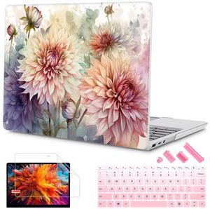 Mektron Case for 13.5" Microsoft Surface Laptop 5/4/3 with Metal Palm Rest Model 1951/1868, 2019/2021/2022 Release Plastic Hard Shell Cover with Screen Protector + Keyboard Cover, Watercolor Dahlias