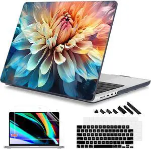 Mektron for MacBook Pro 14 inch Case 2023 Release M3 A2918 A2992 Compatible with 2022 2021 Release M2 A2779 M1 A2442 Pro/Max, Printed Plastic Hard Shell Laptop Cover,Blooming Dahlia