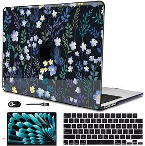 LCMOCICO for MacBook Air 13.6 inch Case 2025 2024 2023 2022 Release Model A3240 M4 A3113 M3 A2681 M2, Printed Pattern Plastic Hard Shell for 2025 Mac Air 13.6 M4 Cover, Meadow Wildflower Black