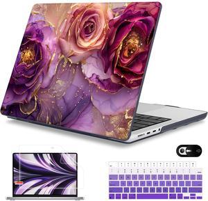 Mektron Case for MacBook Pro 14 inch 2024 2023 2021 Model M4 A3112 A3401 A3185 M3 A2918 A2992 M2 A2779 M1A2442 Pro/Max, Plastic Hard Shell Case Cover for MacBook Pro 14" with Touch ID, Marble Flowers