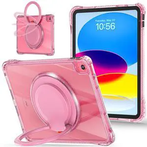 MEEgoodo Case for iPad A16 11th Generation 11 inch 2025, Cover for iPad 10th Generation 2022, Glitter Tablet Cases with Soft TPU & Transparent PC & Rotating Stand for Kids, Pink