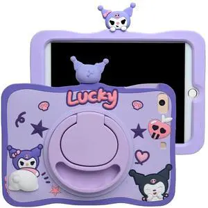 Cartoon Case for iPad Mini 1/2/3/4/5 7.9",MONEHOYSY Cute Soft Silicone Kickstand [Drop Proof,Shock Proof,Anti Slip] Back Stand Cover Case for Kids Children Teens Girls Boys (Kurom-3)