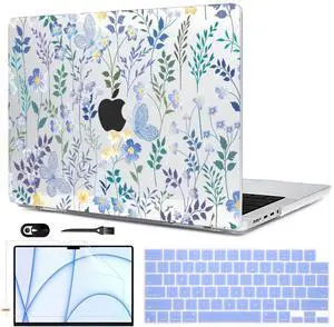 LCMOCICO Compatible with M4 MacBook Pro 14 inch Case 2024 2023 2022 2021 Release M4 A3112 A3185 A3401 M3 A2918 A2992 M2 A2779 M1 A2442 Pro/Max Chip, Pattern Plastic Hard Shell Case, Meadow Wildflower