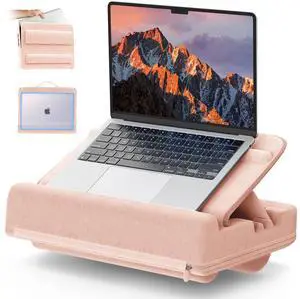 Adjustable Laptop Pillow for Lap, Lap Desk Cushion with Cushion, Computer Lap Pillow, Portable Laptop Stand & Carrying Case for up to 16'' Computer, Tablet, iPad, Kindle, Pink