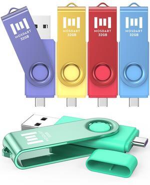 MOSDART 32GB USB 2.0 C and A Dual Flash Drive, FAT32 Memory Stick, for iPhone 15 and 16, Android Phone, iPad, MacBook, and Other Laptops, Vibrant Colors (Pack of 5)