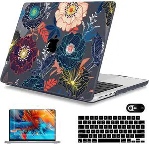 Mektron Case for MacBook Pro 14 inch 2024 2023 2021 Model M4 A3112 A3401 A3185 M3 A2918 A2992 M2 A2779 M1 A2442 Pro/Max, Plastic Hard Shell Case Cover for MacBook Pro 14" with Touch ID, Dahlia Flowers
